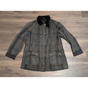 Barbour Beadnell Waxed Cotton Jacket Tartan Plaid Womens Size 10 LWX0885GY71